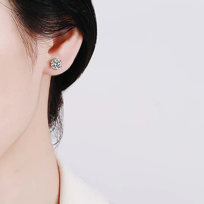 Colored Moissanite Screw Ball-Back Stud Earrings - Stud earrings on model