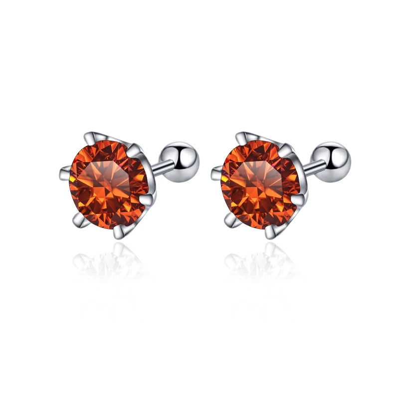 Colored Moissanite Screw Ball-Back Stud Earrings - Orange stones