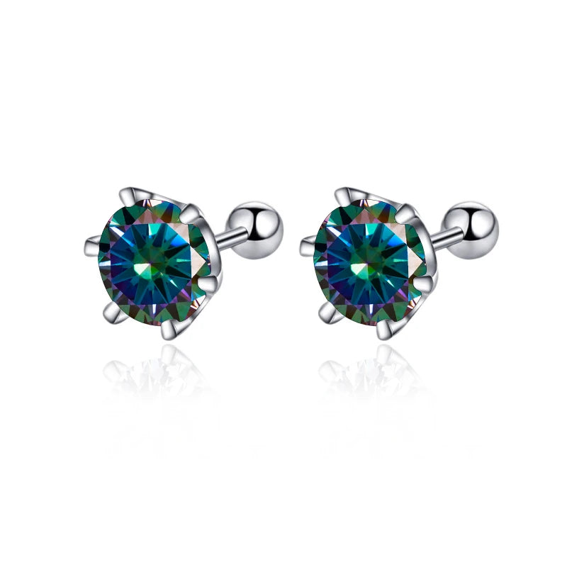 Colored Moissanite Screw Ball-Back Stud Earrings - Rainbow stones