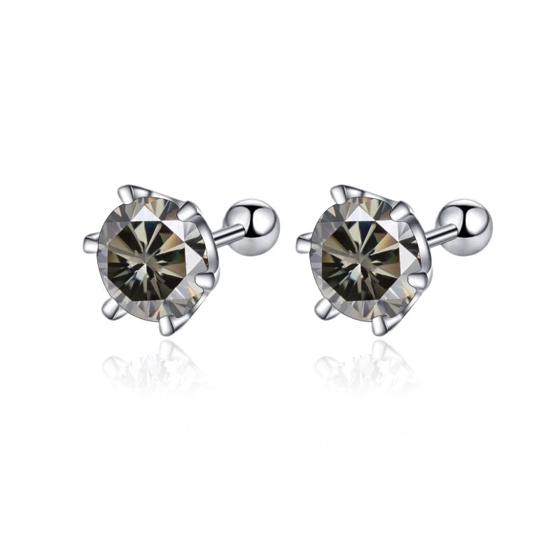 Colored Moissanite Screw Ball-Back Stud Earrings - Gray stones