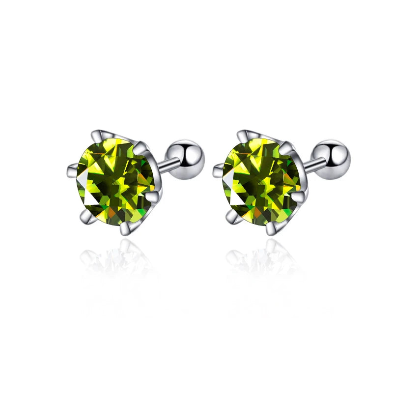 Colored Moissanite Screw Ball-Back Stud Earrings - Yellow green stones