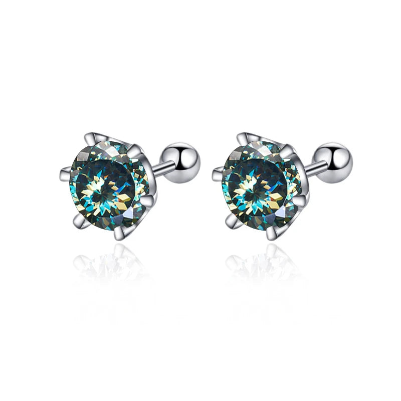 Colored Moissanite Screw Ball-Back Stud Earrings - Blue green 100 Series stones