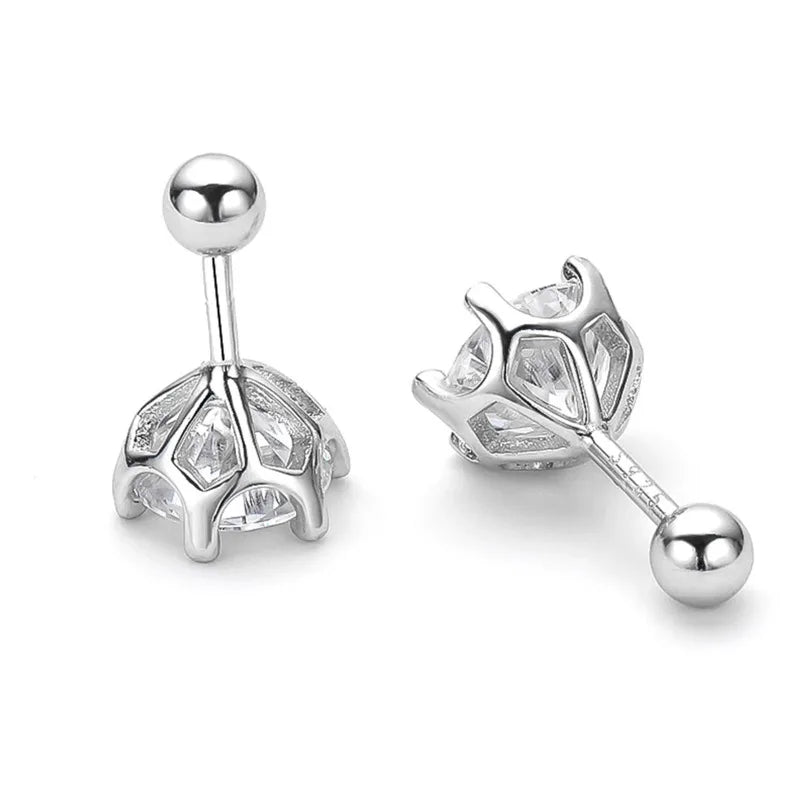 Colored Moissanite Screw Ball-Back Stud Earrings - Decorative basket sides