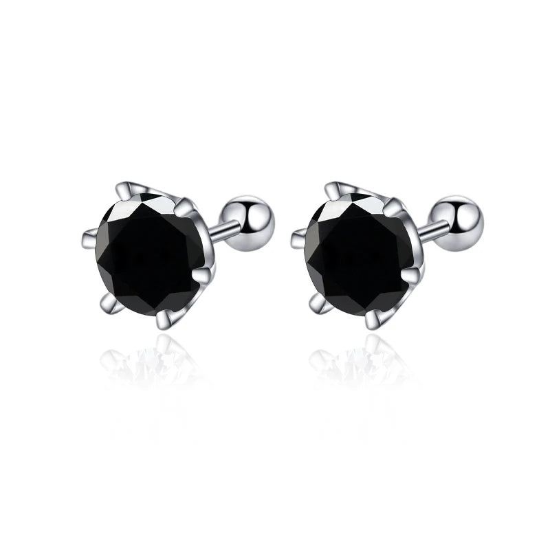 Colored Moissanite Screw Ball-Back Stud Earrings - Black stones