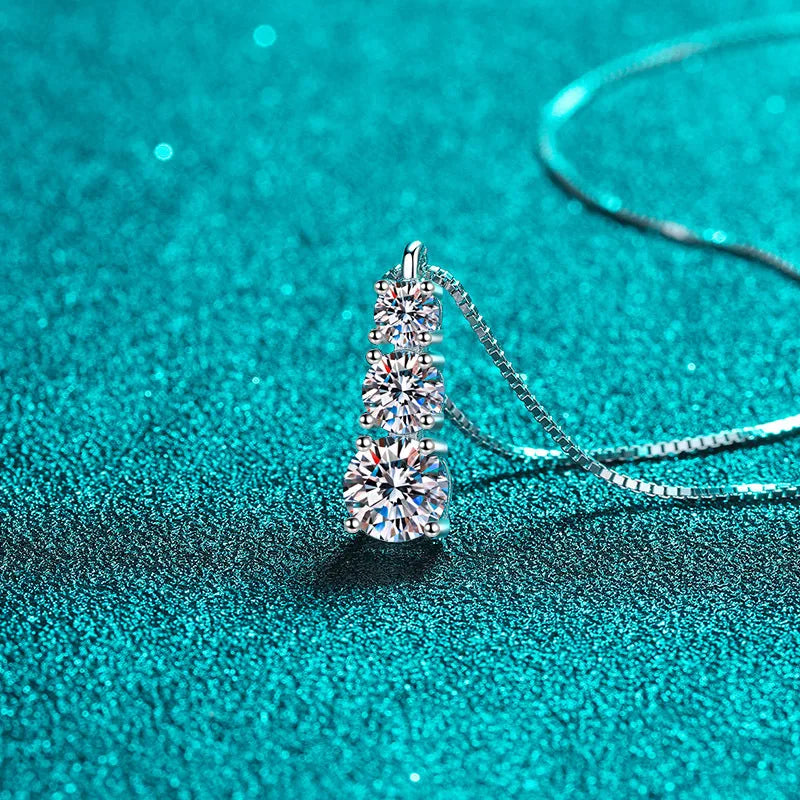 Graduated Moissanite Necklace, Drop Earrings & Ring Set - White graduated pendant