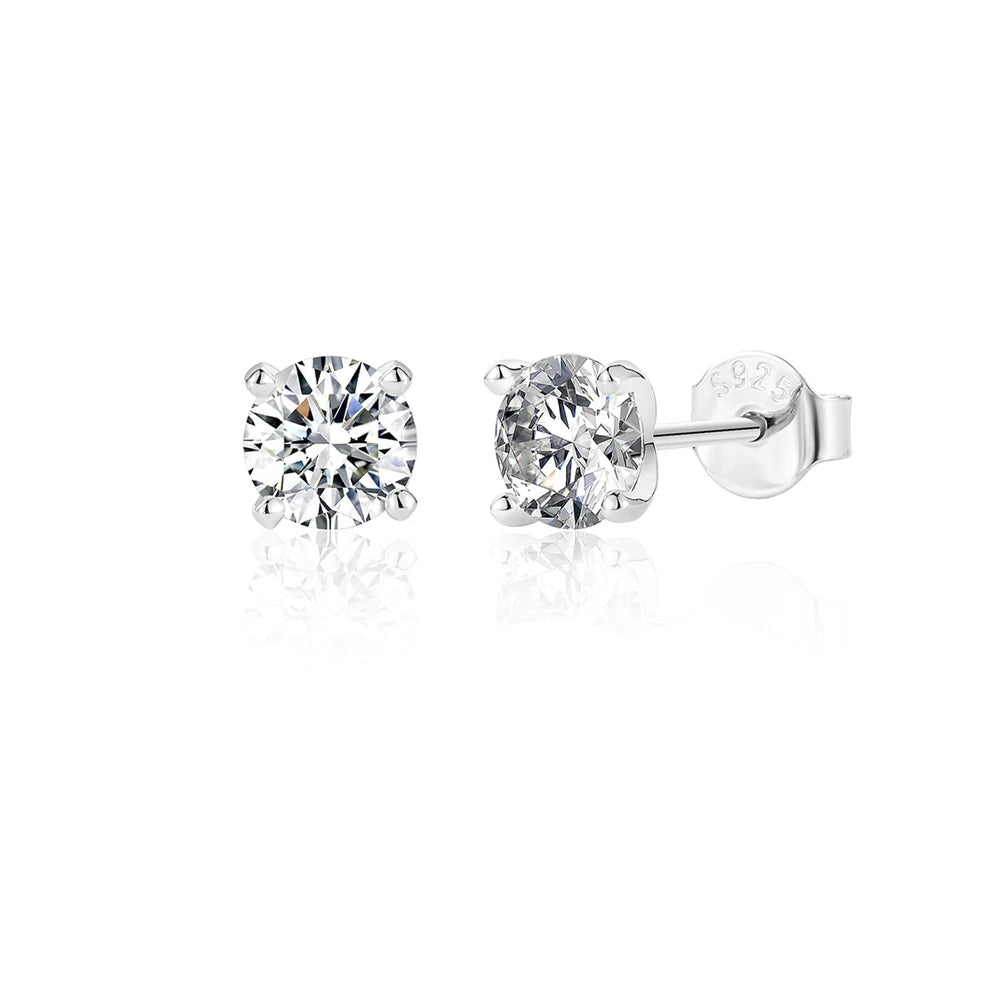 Round Moissanite Solitaire Stud Earrings in Sterling Silver - silver 0.25 ct option