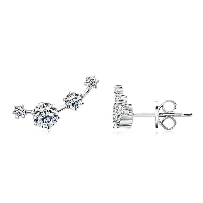 Four-Stone Moissanite Ear Climber Studs in Sterling Silver — Silver front and side