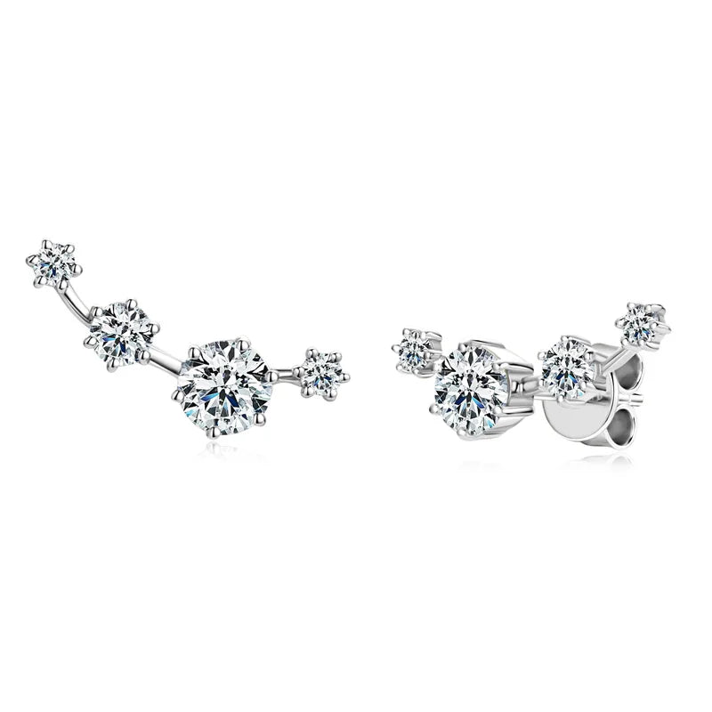 Four-Stone Moissanite Ear Climber Studs in Sterling Silver — Silver posts and backs
