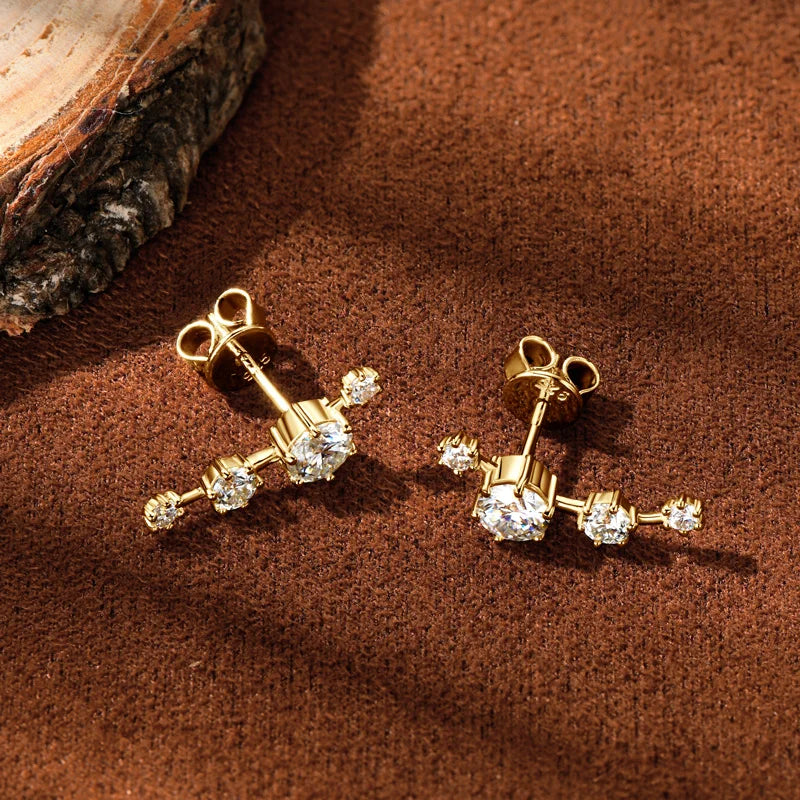 Four-Stone Moissanite Ear Climber Studs in Sterling Silver — Gold-tone backs