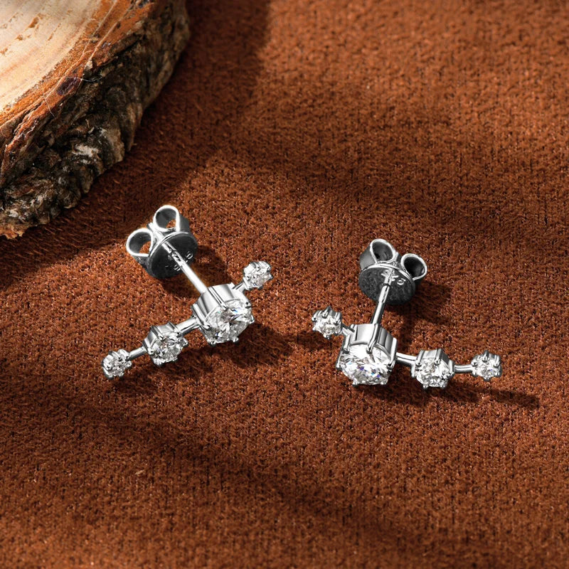 Four-Stone Moissanite Ear Climber Studs in Sterling Silver — Silver backs