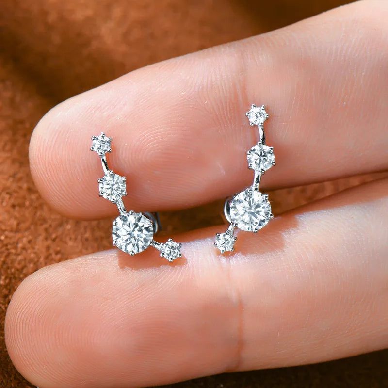 Four-Stone Moissanite Ear Climber Studs in Sterling Silver — Silver on hand
