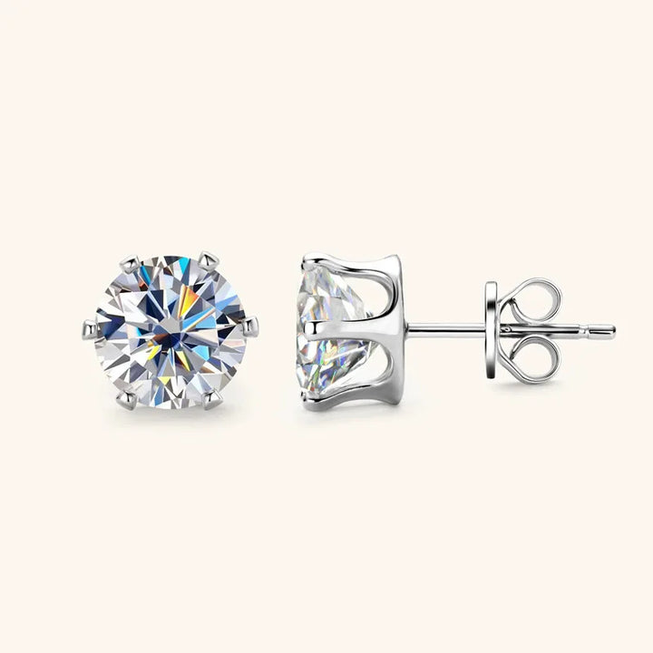 Round Moissanite Solitaire Basket Stud Earrings in Sterling Silver