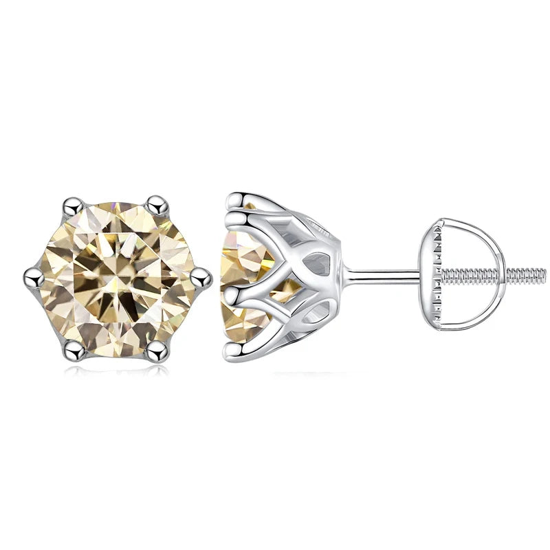 Colored Six-Prong Moissanite Screw-Back Stud Earrings — Light yellow