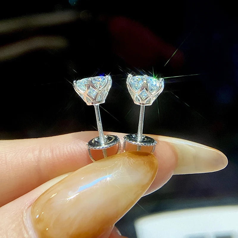 Colored Six-Prong Moissanite Screw-Back Stud Earrings — Basket settings on hand