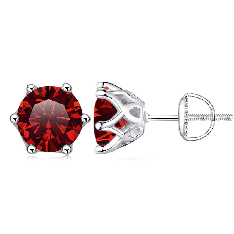 Colored Moissanite Screw-Back Stud Earrings - pigeon blood red stone