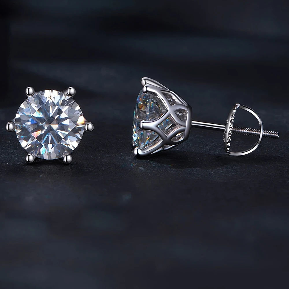 Colored Moissanite Screw-Back Stud Earrings - silver front and back