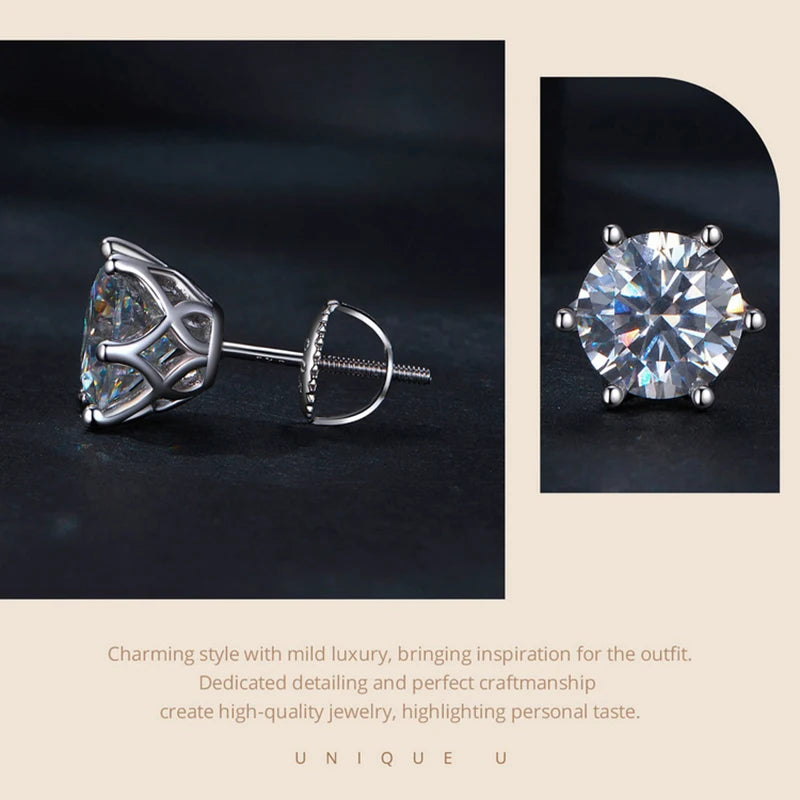 Colored Moissanite Screw-Back Stud Earrings - silver setting detail