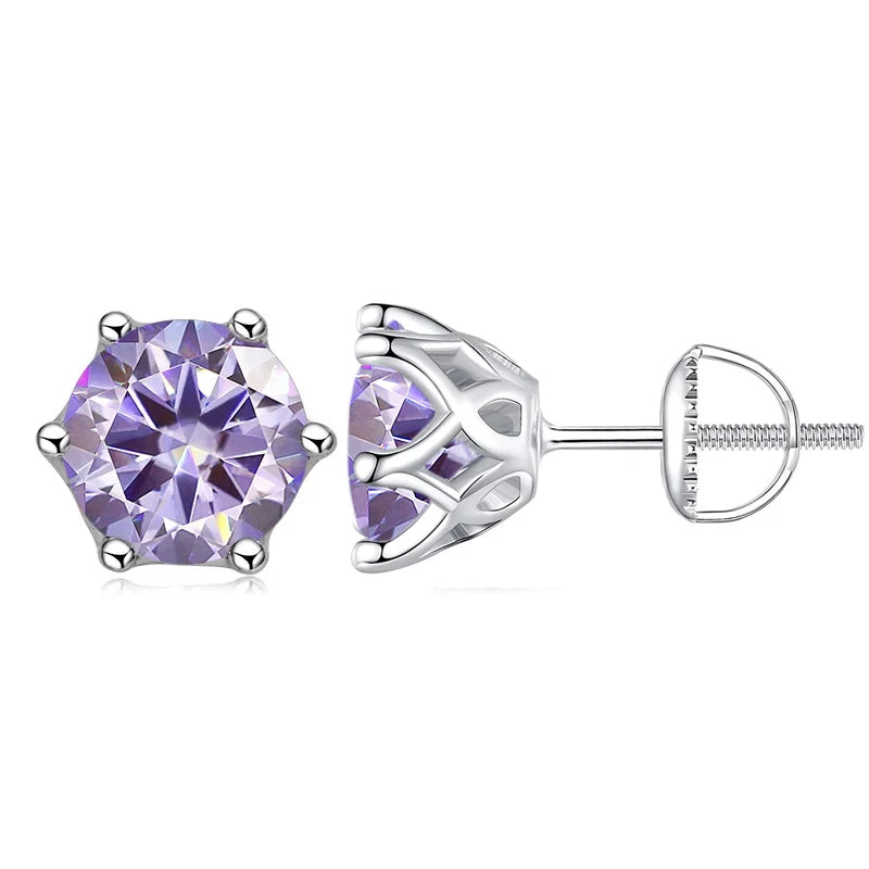 Colored Moissanite Screw-Back Stud Earrings - light purple stone