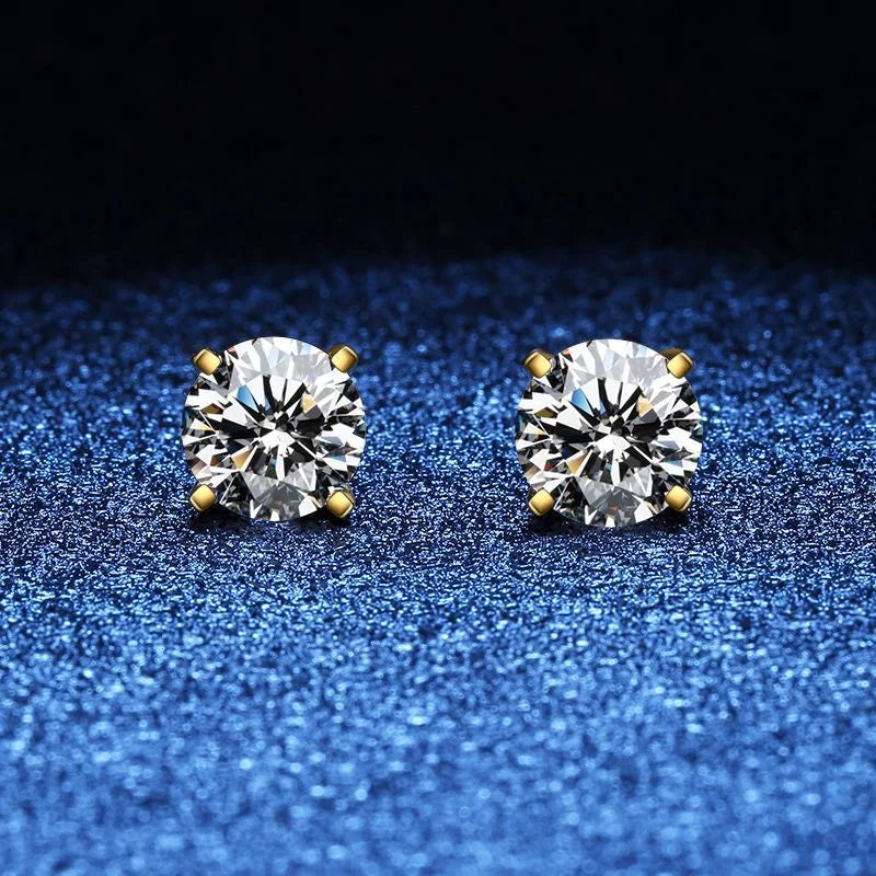 Gold-Tone Moissanite Solitaire Stud Earrings in Silver - Round solitaire fronts