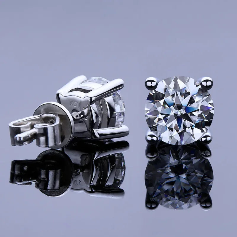 Four-Prong Round Moissanite Stud Earrings in Silver — Silver backs and posts