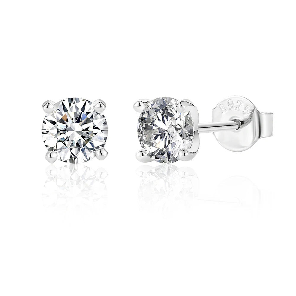 Round Moissanite Solitaire Stud Earrings in Sterling Silver - silver basket detail