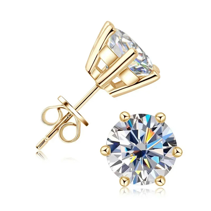 Round Moissanite Stud Earrings in Silver & Gold-Tone Settings