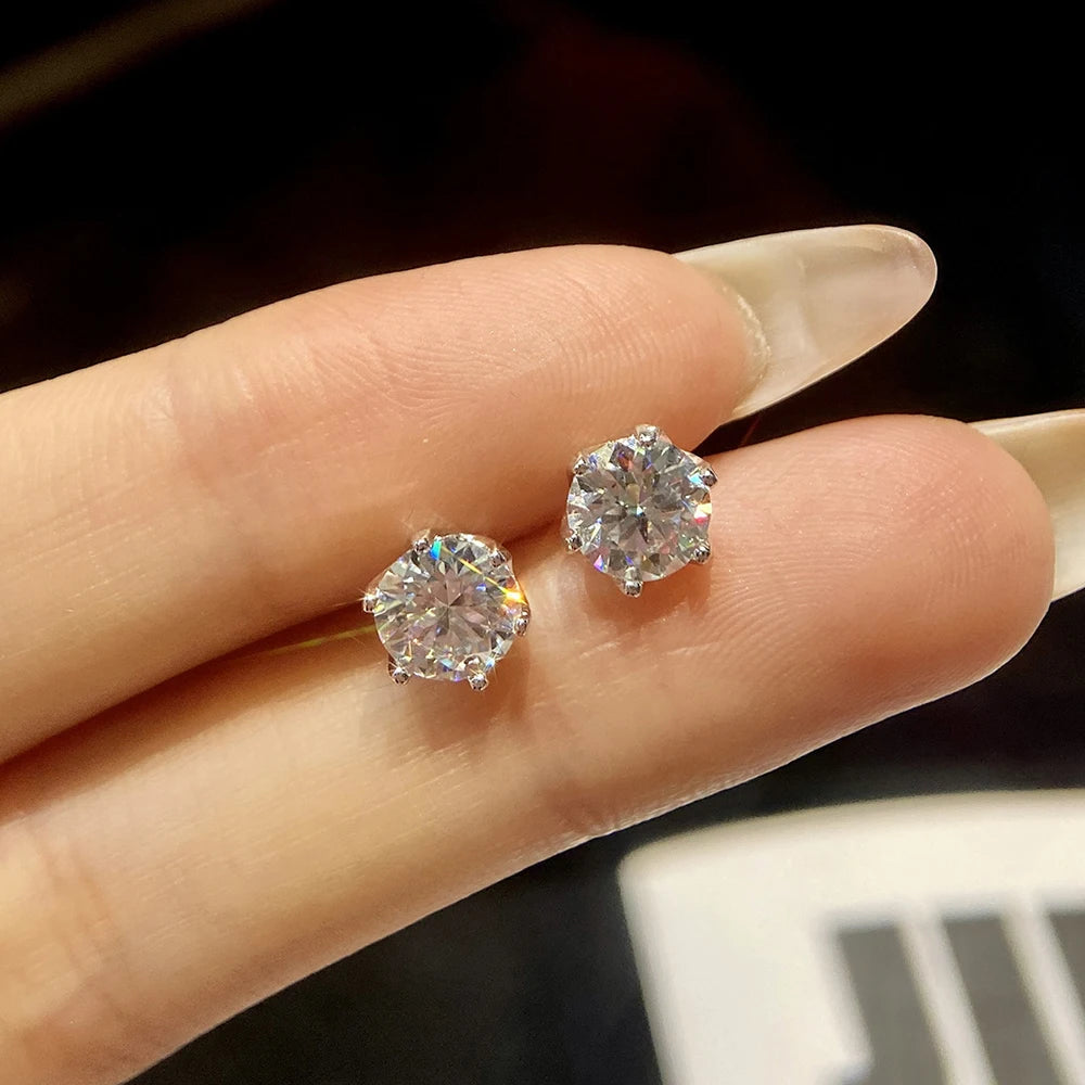 Colored Six-Prong Moissanite Screw-Back Stud Earrings — Silver stones on hand
