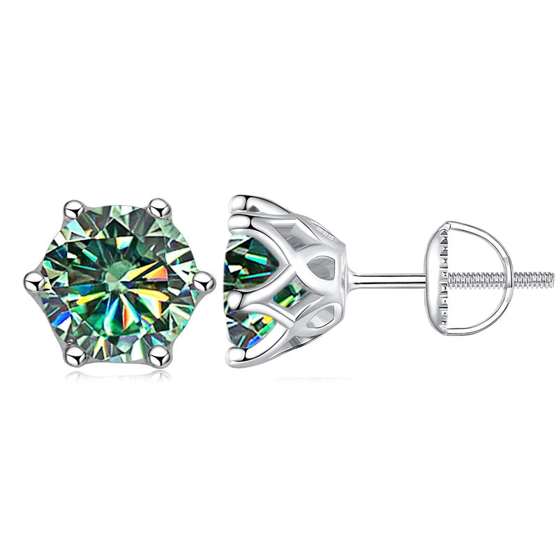 Colored Moissanite Screw-Back Stud Earrings - blue green stone