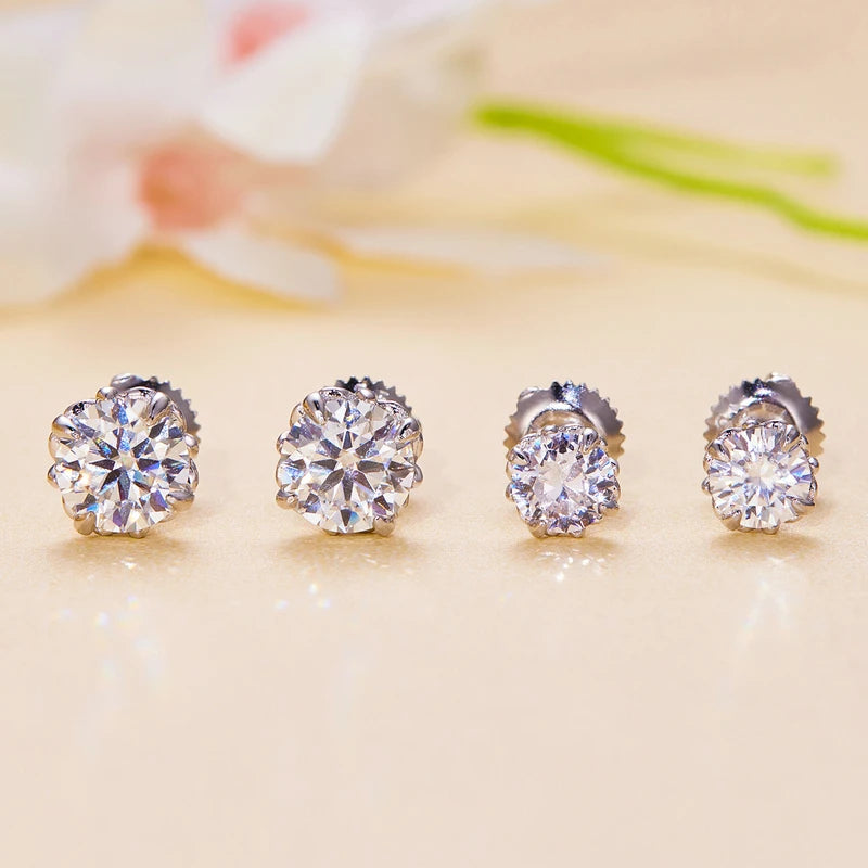 Openwork Moissanite Screw-Back Stud Earrings in Silver — Two stud sizes