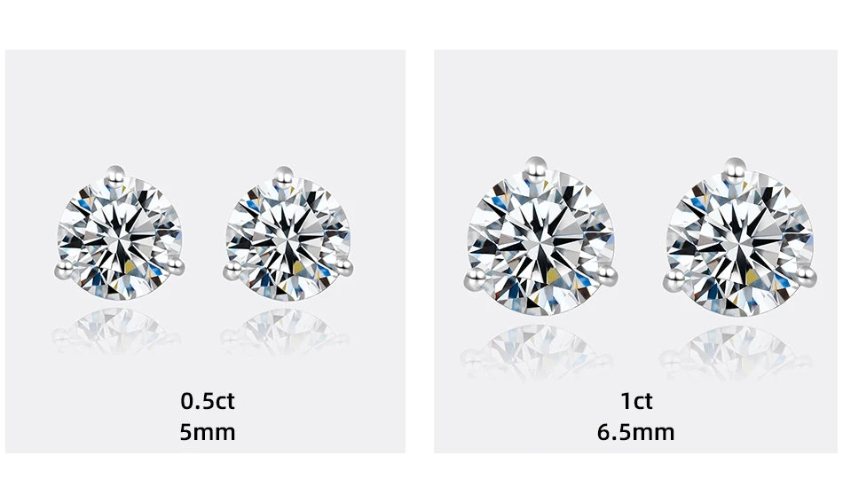 Three-Prong Round Moissanite Stud Earrings in Silver — Size comparison