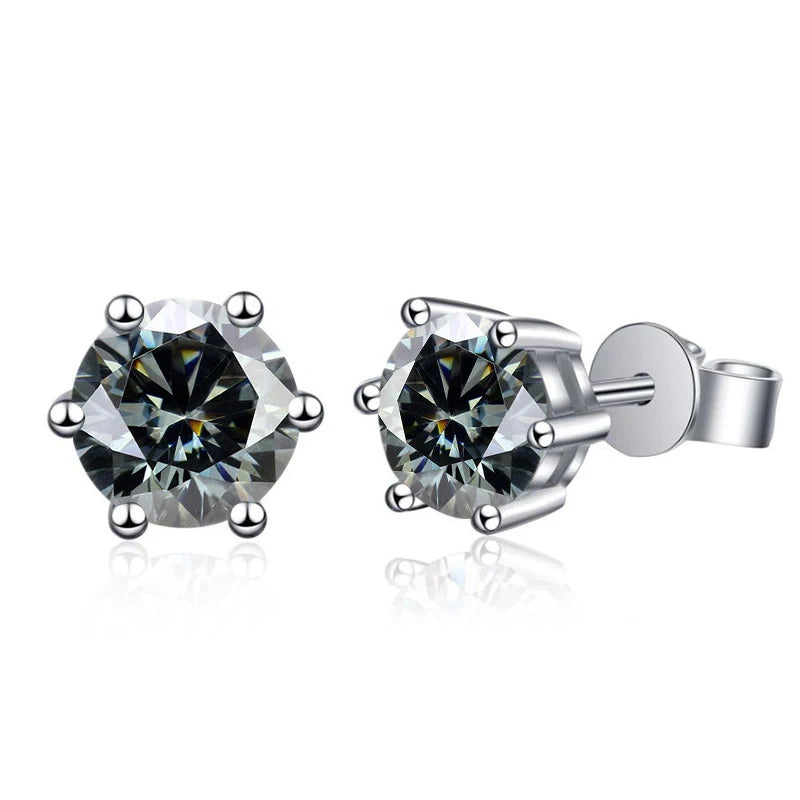 Colored Six-Prong Moissanite Stud Earrings in Sterling Silver - Gray stones