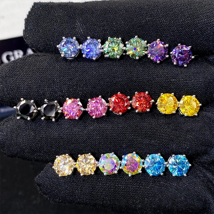Colored Six-Prong Moissanite Basket Stud Earrings in Silver