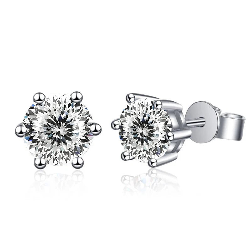 Colored Six-Prong Moissanite Stud Earrings in Sterling Silver - White alternate stone design