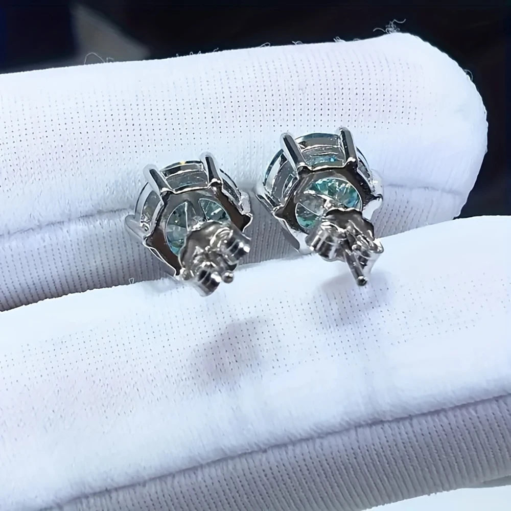 Colored Six-Prong Moissanite Stud Earrings in Sterling Silver — Basket reverse