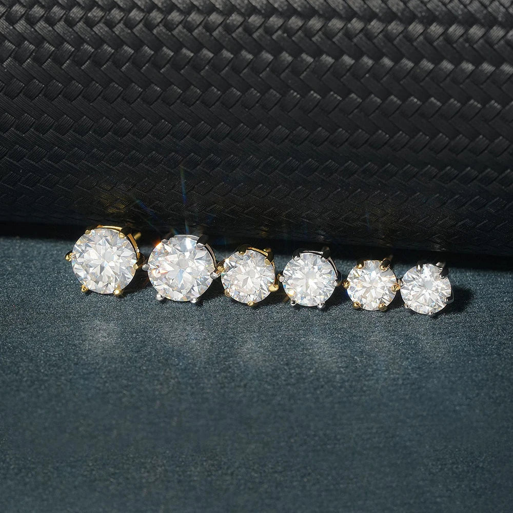 Colored Six-Prong Moissanite Stud Earrings in Sterling Silver — Stone-size comparison