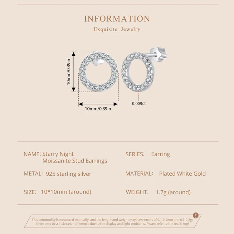 Open Circle Moissanite Stud Earrings in Sterling Silver — 10mm open circle dimensions