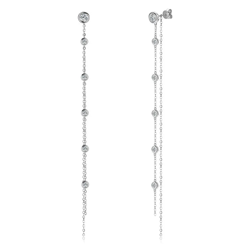 Long Moissanite Station Chain Earrings in Sterling Silver — Silver finish