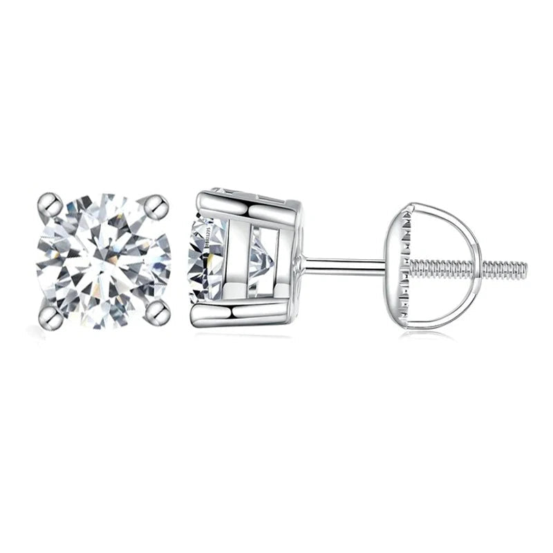 Four-Prong Moissanite Screw-Back Stud Earrings - white stones with screw backs