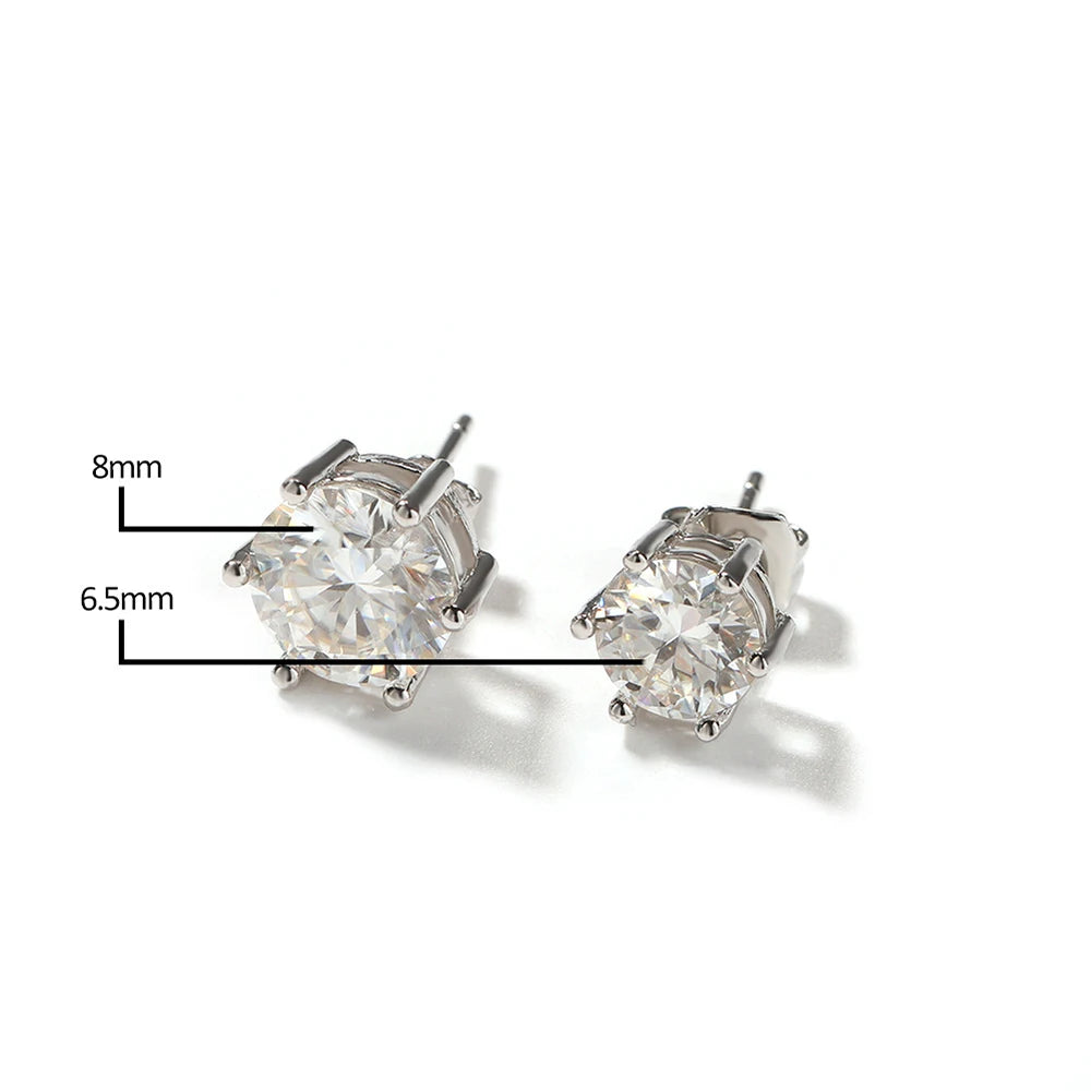 Colored Six-Prong Moissanite Stud Earrings in Sterling Silver — Stone dimensions