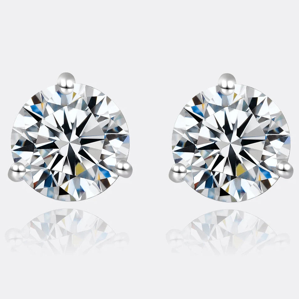 Three-Prong Round Moissanite Stud Earrings in Silver — Round pair