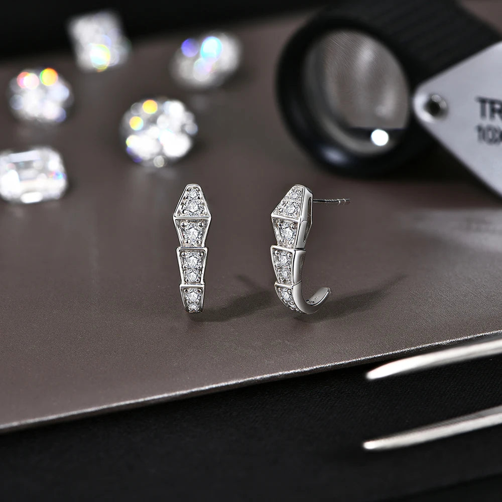 Moissanite Geometric J-Hoop Earrings in Sterling Silver — Silver-tone geometric earrings — BandsCo Straps