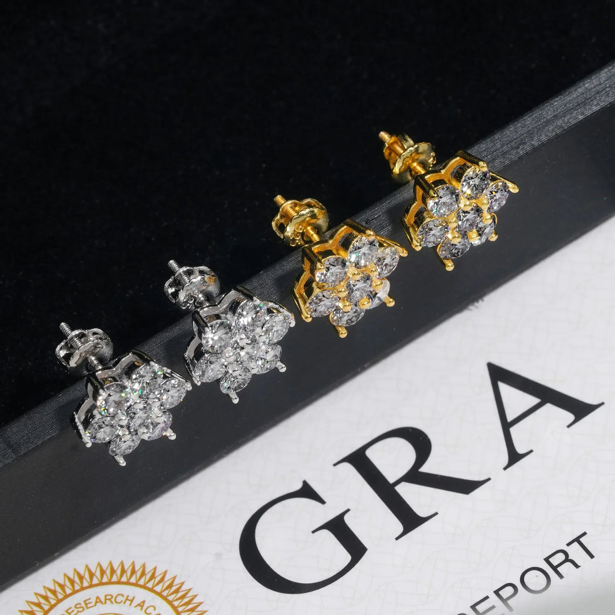 Seven-Stone Flower Moissanite Cluster Stud Earrings — Posts and butterfly backs