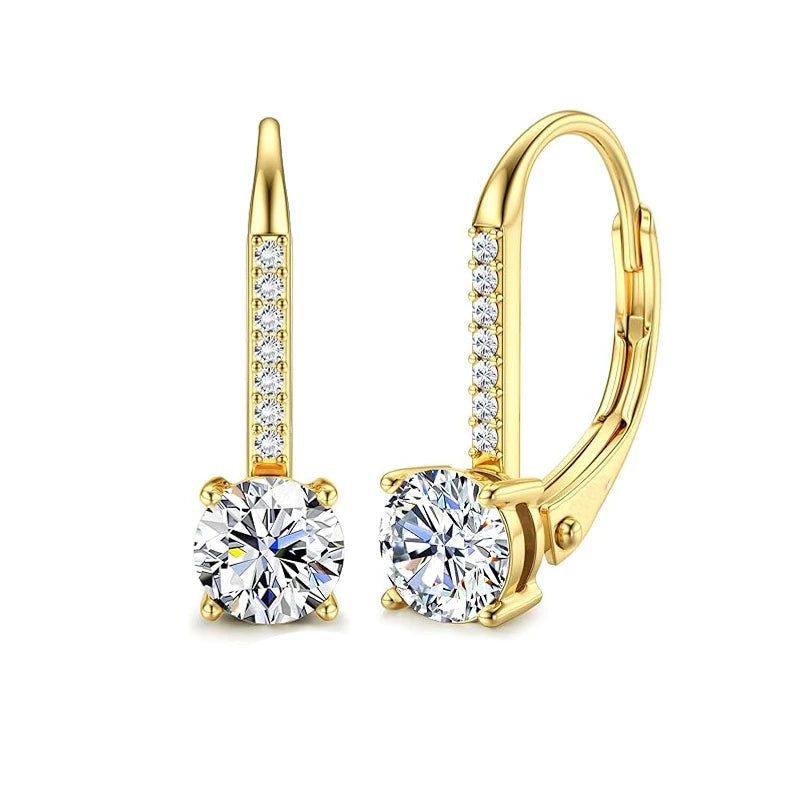 Moissanite Leverback Drop Earrings in Sterling Silver — Gold-tone leverback pair
