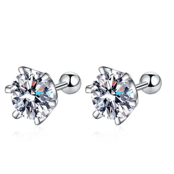 Round Moissanite Ball-Back Stud Earrings in Sterling Silver