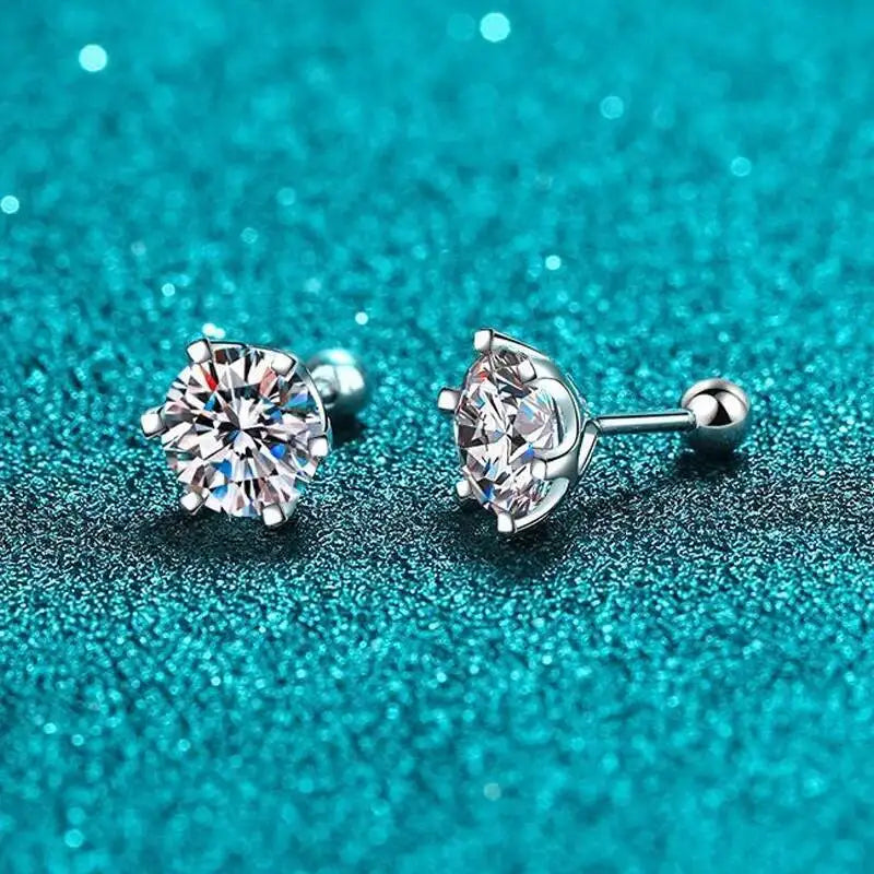 Round Moissanite Ball-Back Stud Earrings in Sterling Silver — Round stones and ball backs