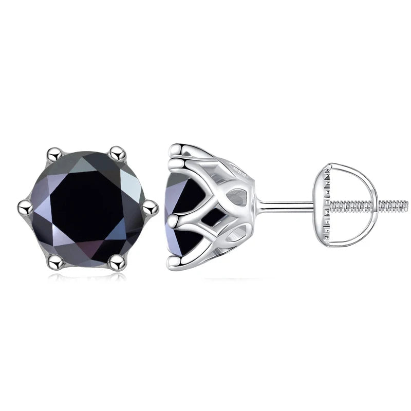 Colored Six-Prong Moissanite Screw-Back Stud Earrings — Black