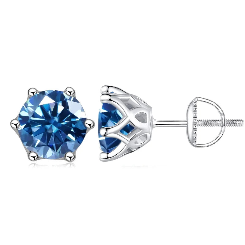 Colored Moissanite Screw-Back Stud Earrings - royal blue stone
