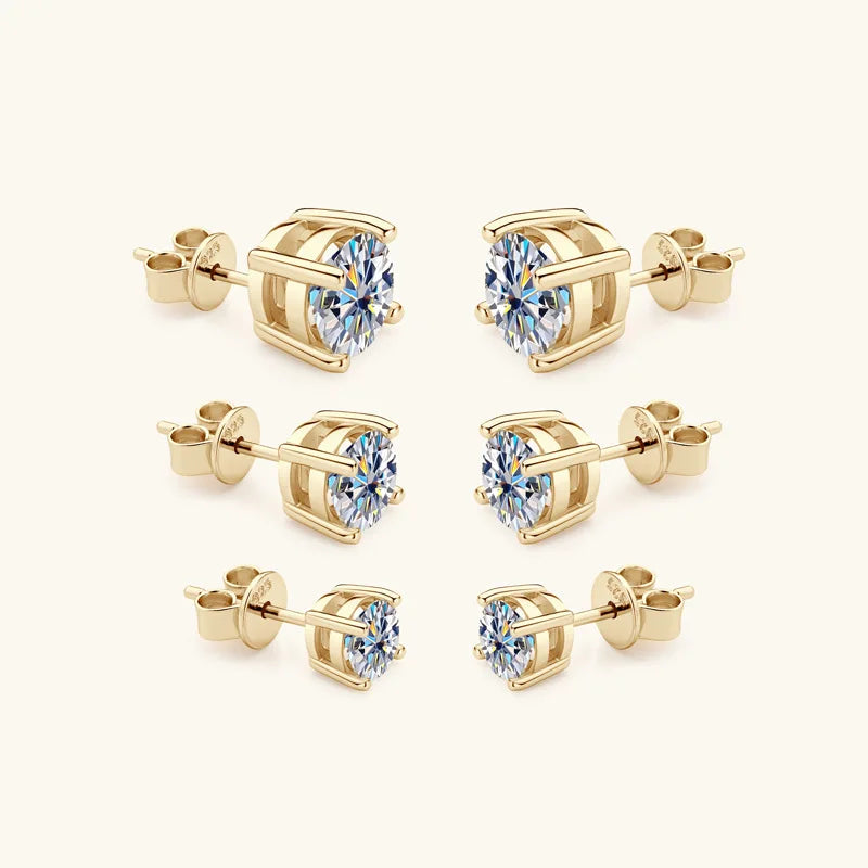 Round Moissanite Stud Earrings in Silver & Gold-Tone Settings — Gold-tone size comparison