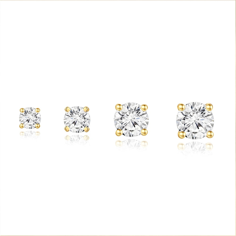 Gold-Tone Moissanite Solitaire Stud Earrings in Silver - Solitaire size comparison