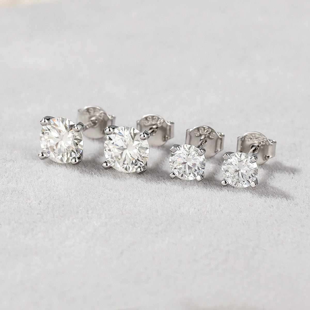 Round Moissanite Solitaire Stud Earrings in Sterling Silver - silver stud sizes